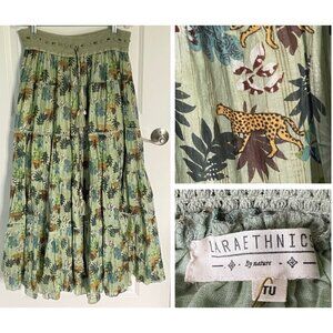 Laraethnics l Cheetah Print Skirt Elastic Waist Tassel Tiered Skirt 35761